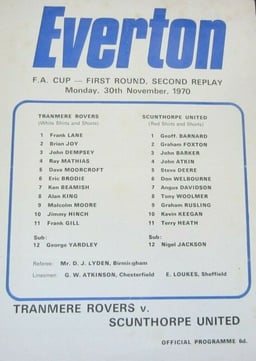 Tranmere Rovers v Scunthorpe United Match Programme 1970-11-30